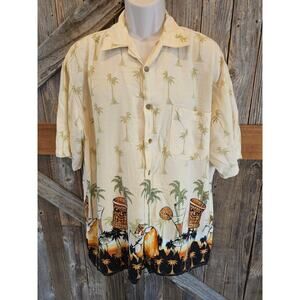 Morro bay hawaiin men's button up louau vacation beach top EUC Summer tiki M ^